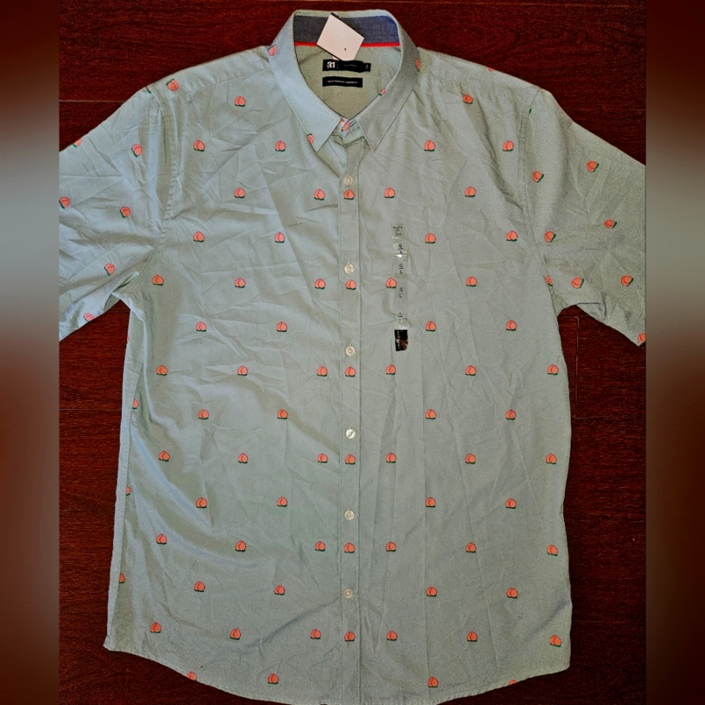 Le 31 Peach Print Short Sleeve Shirt NWT